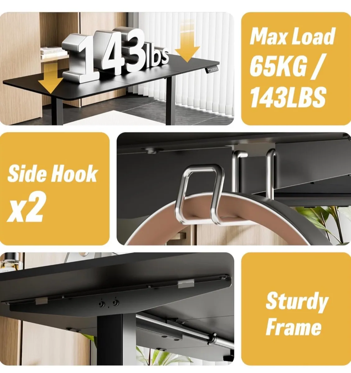 Electric Standing Desk 140x60cm (55.1"x23.6"), Hei - Image 3