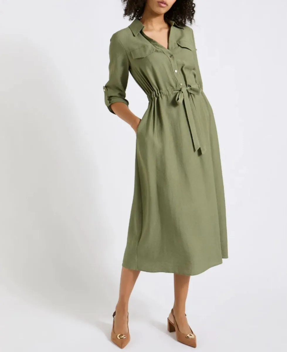 NEW Ladies Utility Belted Midi Shirt Dress