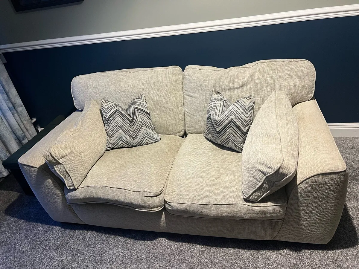 Grey 2 seater couch. Stripe cushions included - Image 2
