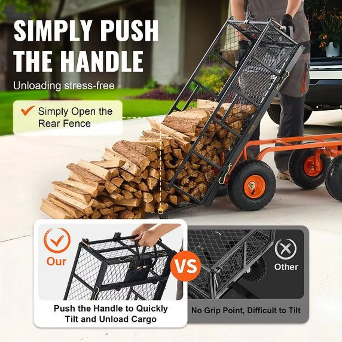 Garden Dump Cart Heavy-duty Metal Yard Carts and W - Image 3