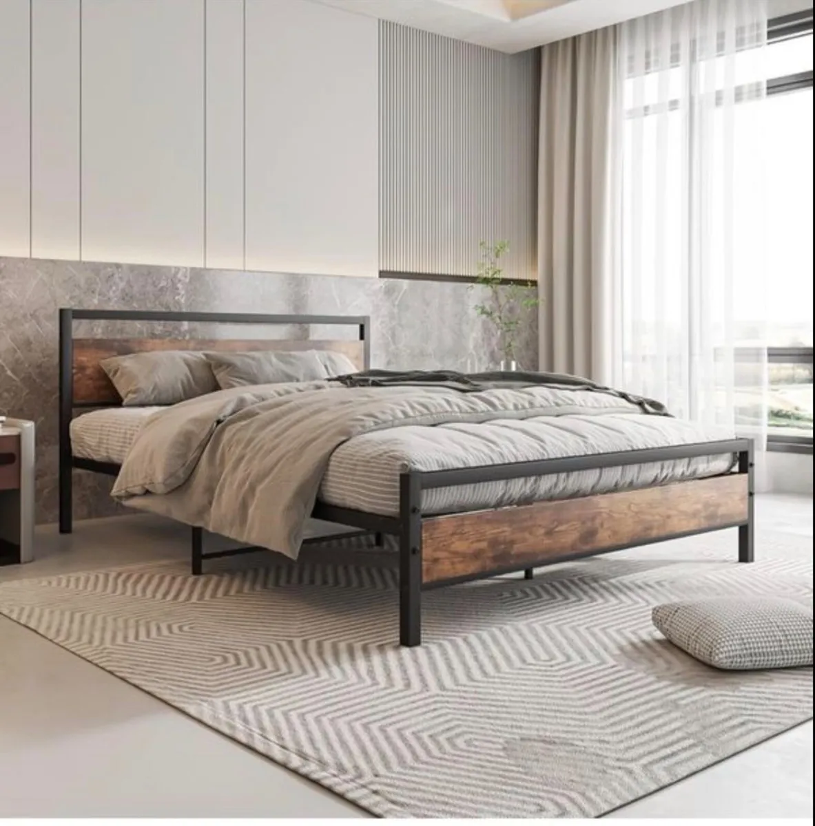5ft King Bed Frame with Wooden Headboard - Image 1