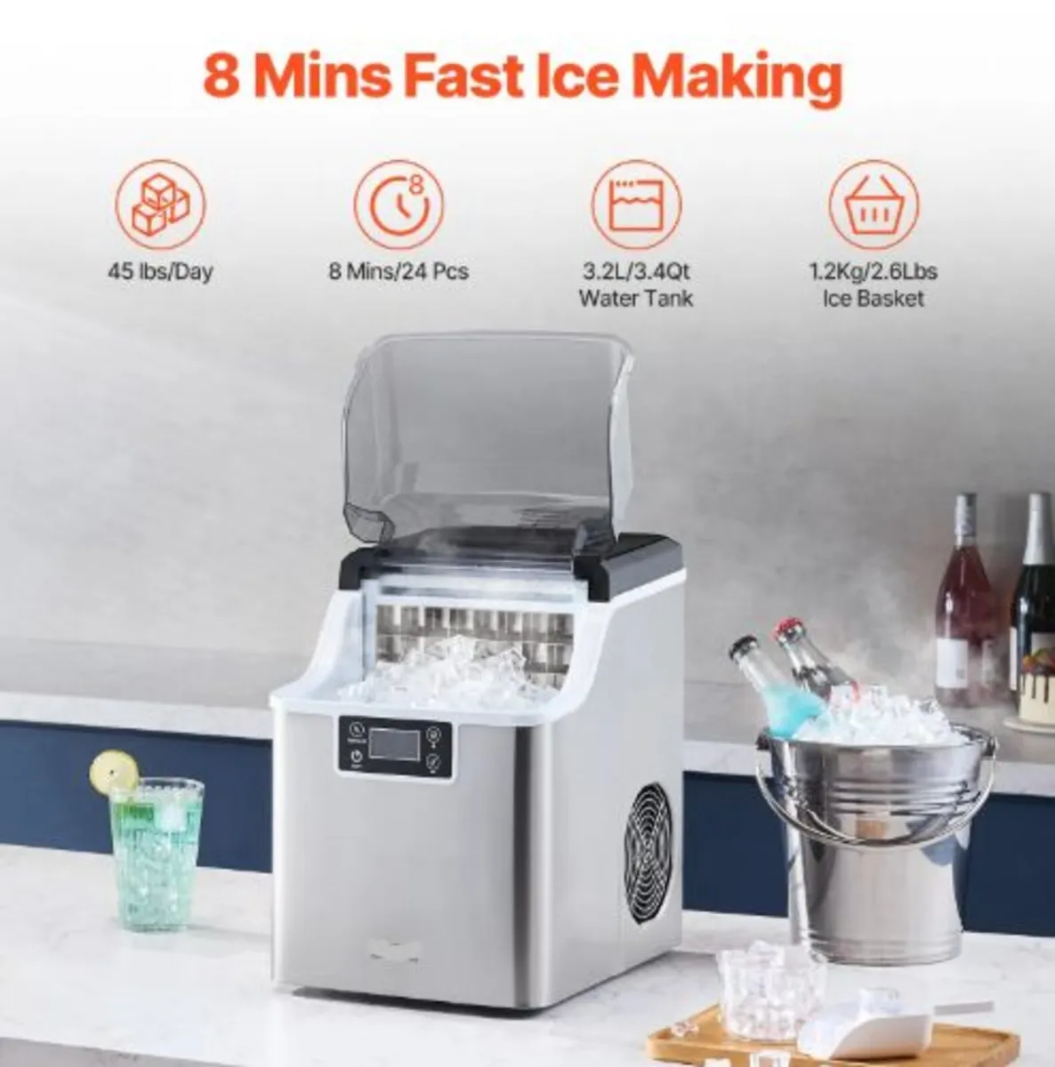 Countertop Ice Maker, 24 Cubes Ready in 15 Mins, - Image 2