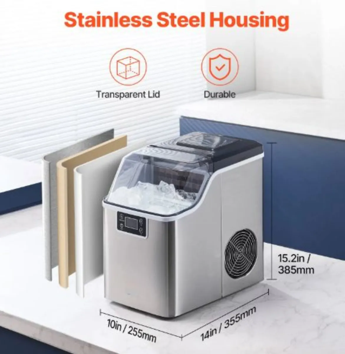 Countertop Ice Maker, 24 Cubes Ready in 15 Mins, - Image 3