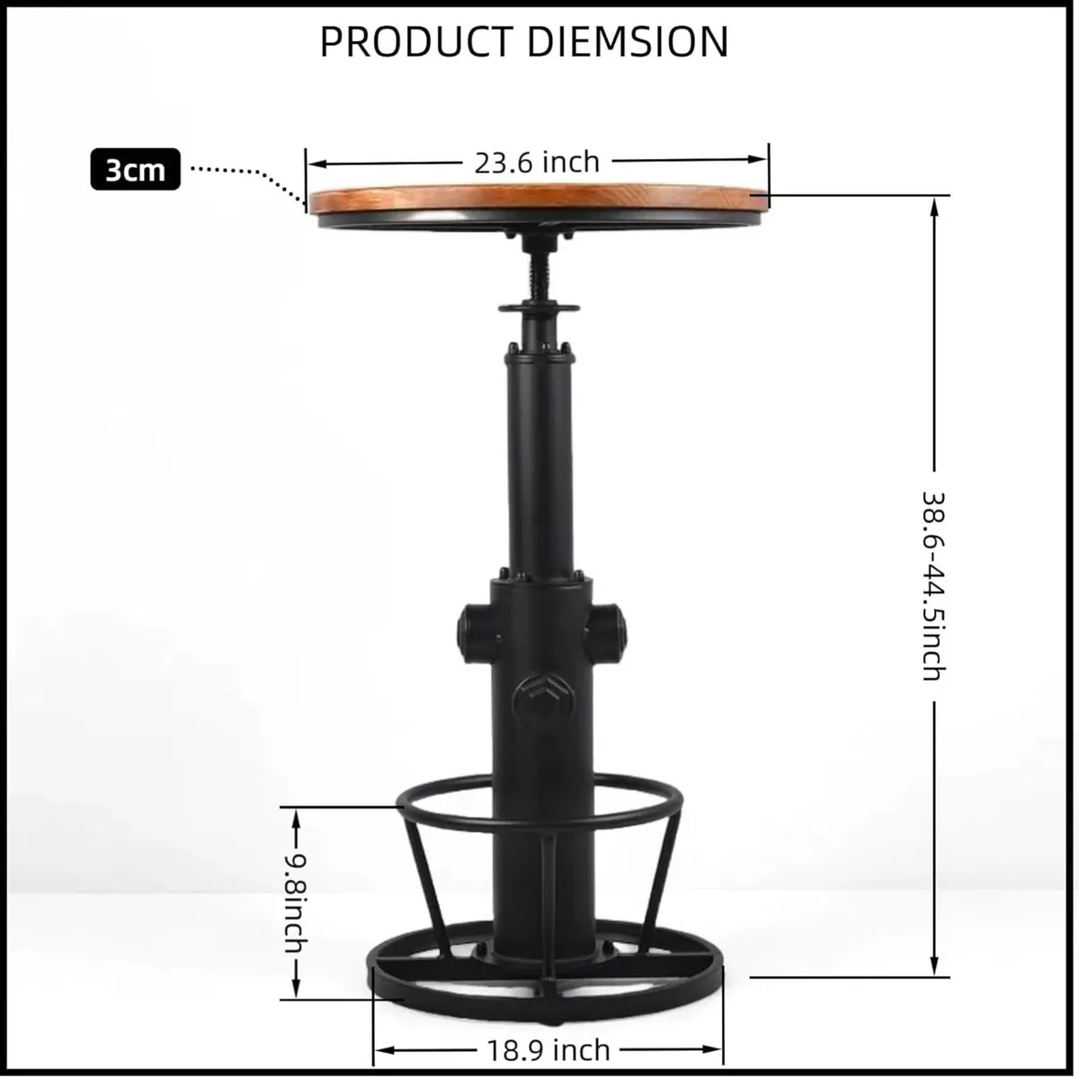 Vintage Bistro Table Height Adjustable 38.6-44.4in - Image 1