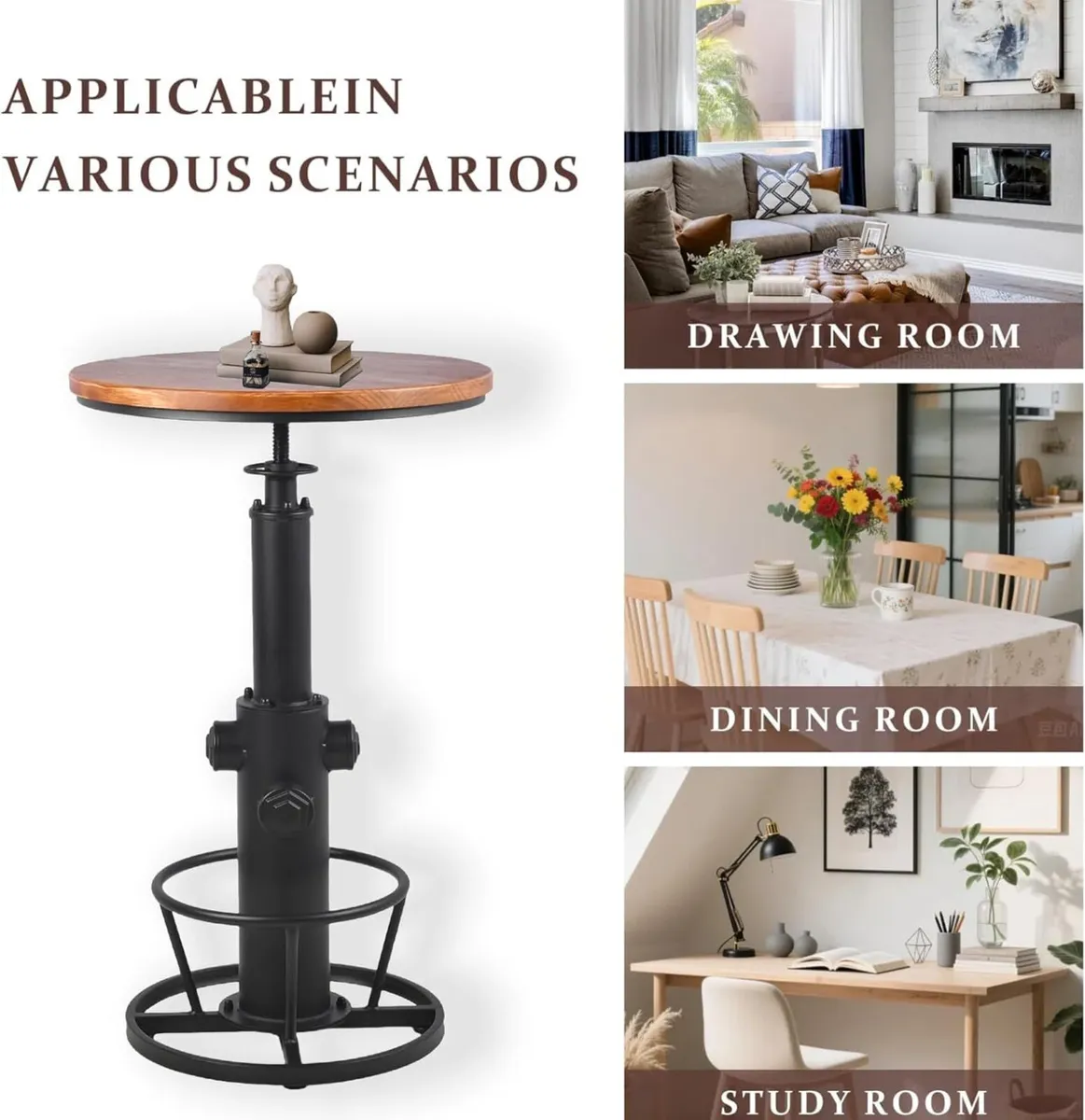 Vintage Bistro Table Height Adjustable 38.6-44.4in - Image 2
