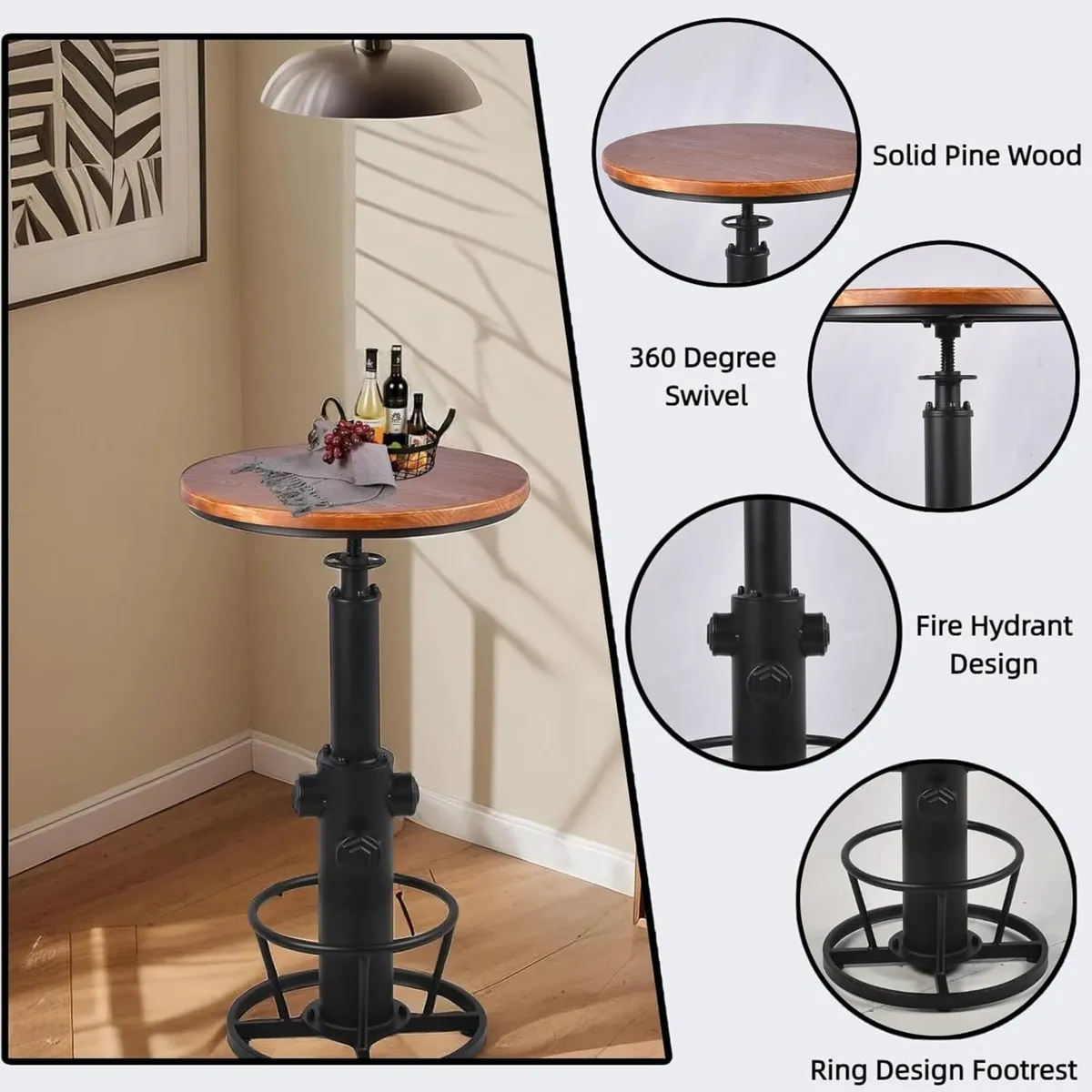 Vintage Bistro Table Height Adjustable 38.6-44.4in - Image 4
