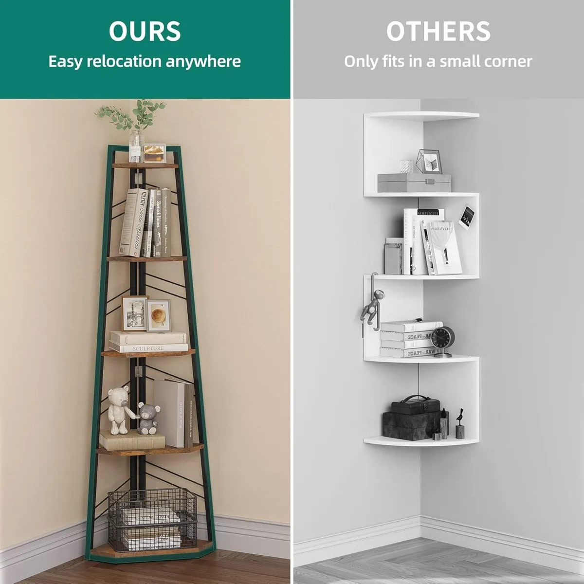 Corner Shelf 5 Tiers Industrial Bookshelf Modern - Image 4
