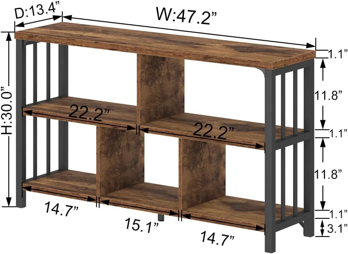 Farmhouse 3 Tier Open Book Shelf Wood and Metal 5 - Image 2