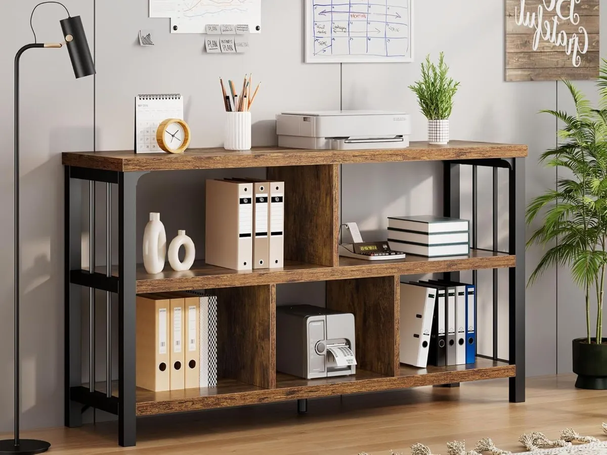 Farmhouse 3 Tier Open Book Shelf Wood and Metal 5 - Image 3