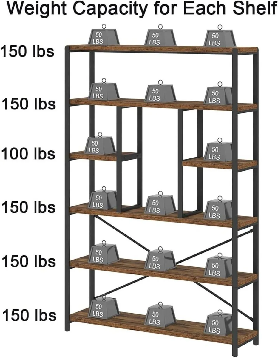 Rustic Bookcase and BookShelf Metal Wood 6 Tier - Image 4