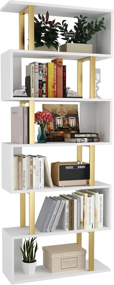 Bookshelf 6-Tier Geometric Bookcase S Shaped Book - Image 1