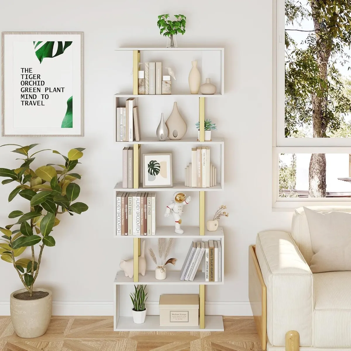 Bookshelf 6-Tier Geometric Bookcase S Shaped Book - Image 2
