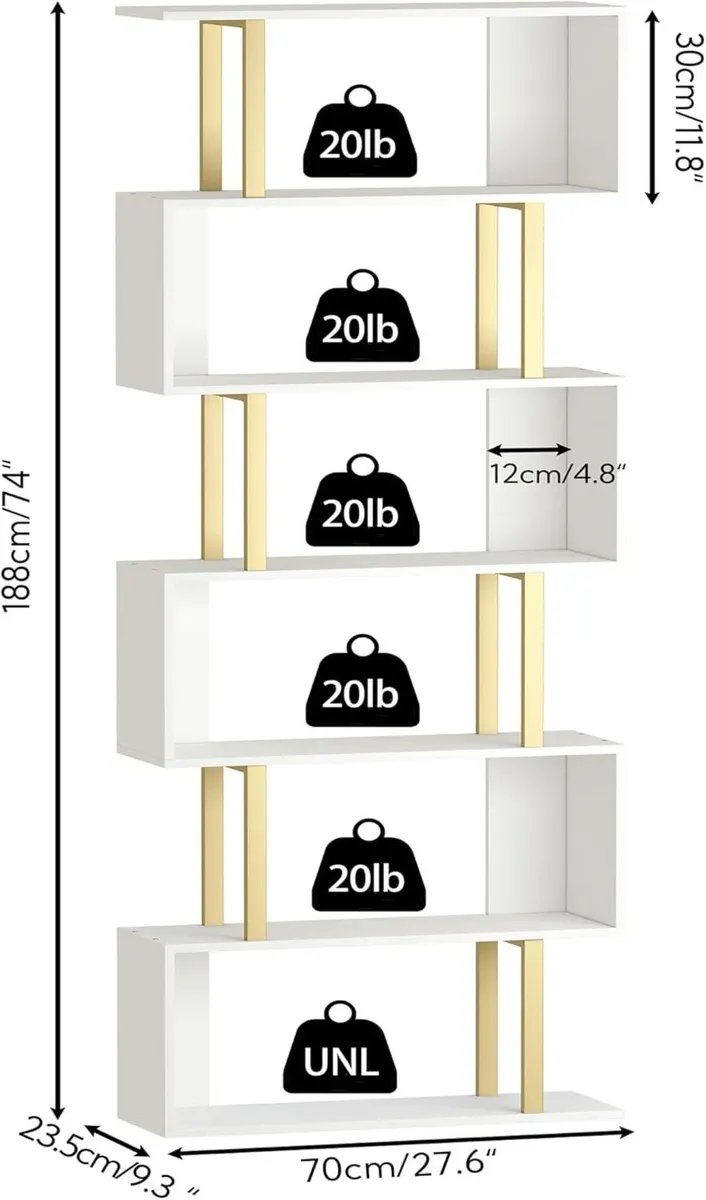 Bookshelf 6-Tier Geometric Bookcase S Shaped Book - Image 3