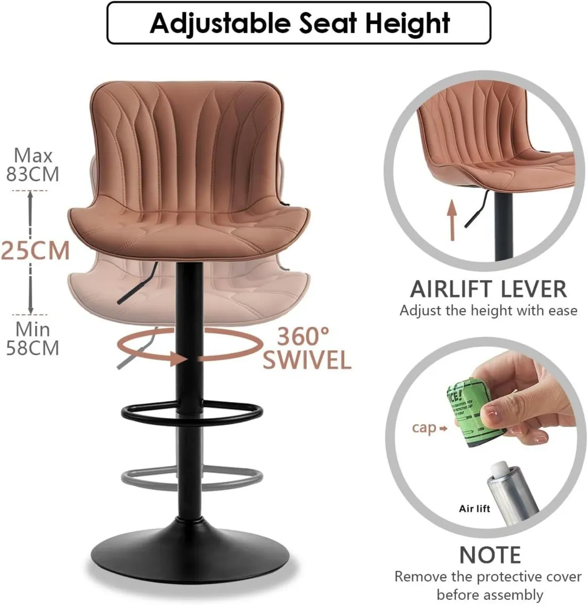 Bar Stools Set of 2 Breakfast Barstools Adjustable - Image 4