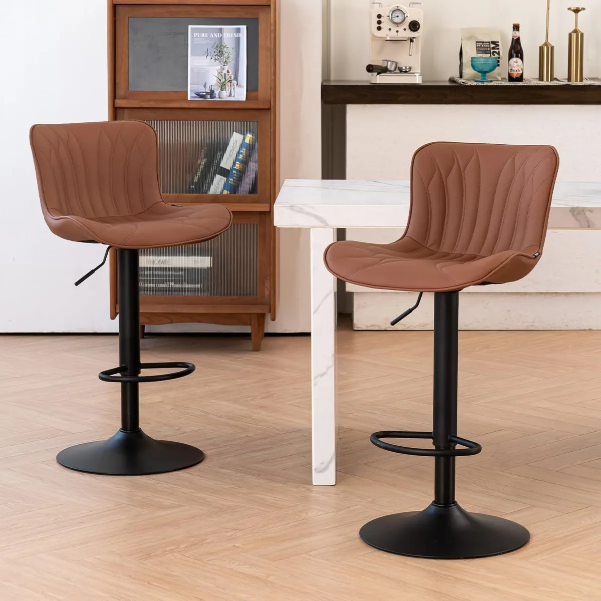 Bar Stools Set of 2 Breakfast Barstools Adjustable - Image 1