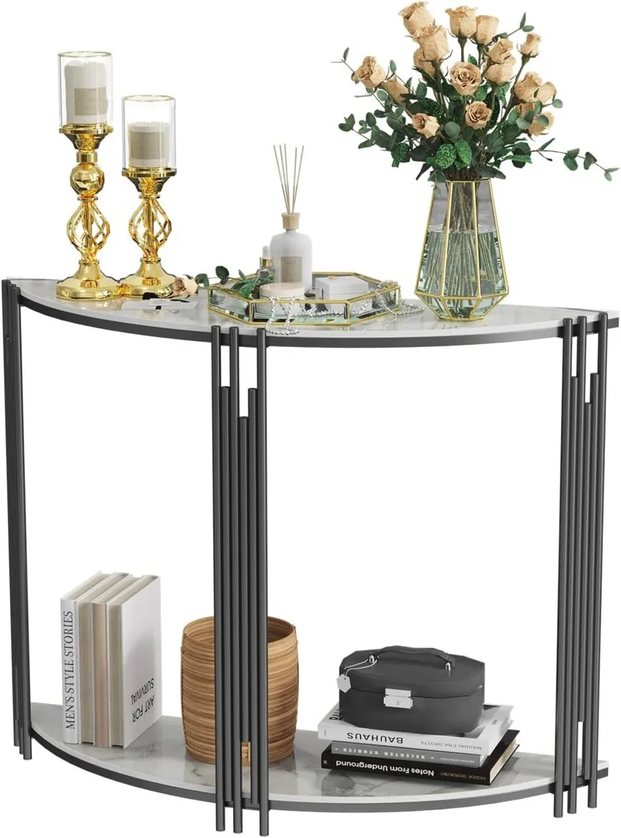 Half Moon Console Table Hallway: 2-Tier White - Image 1