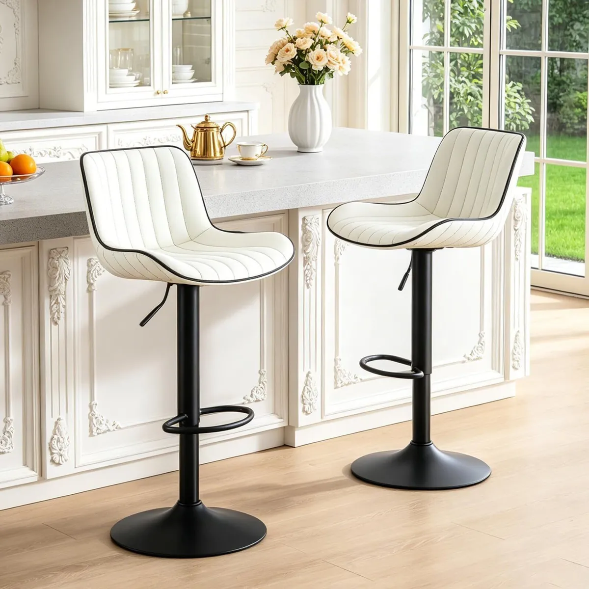 White Bar Stools Set of 2 Modern Design Counter - Image 1