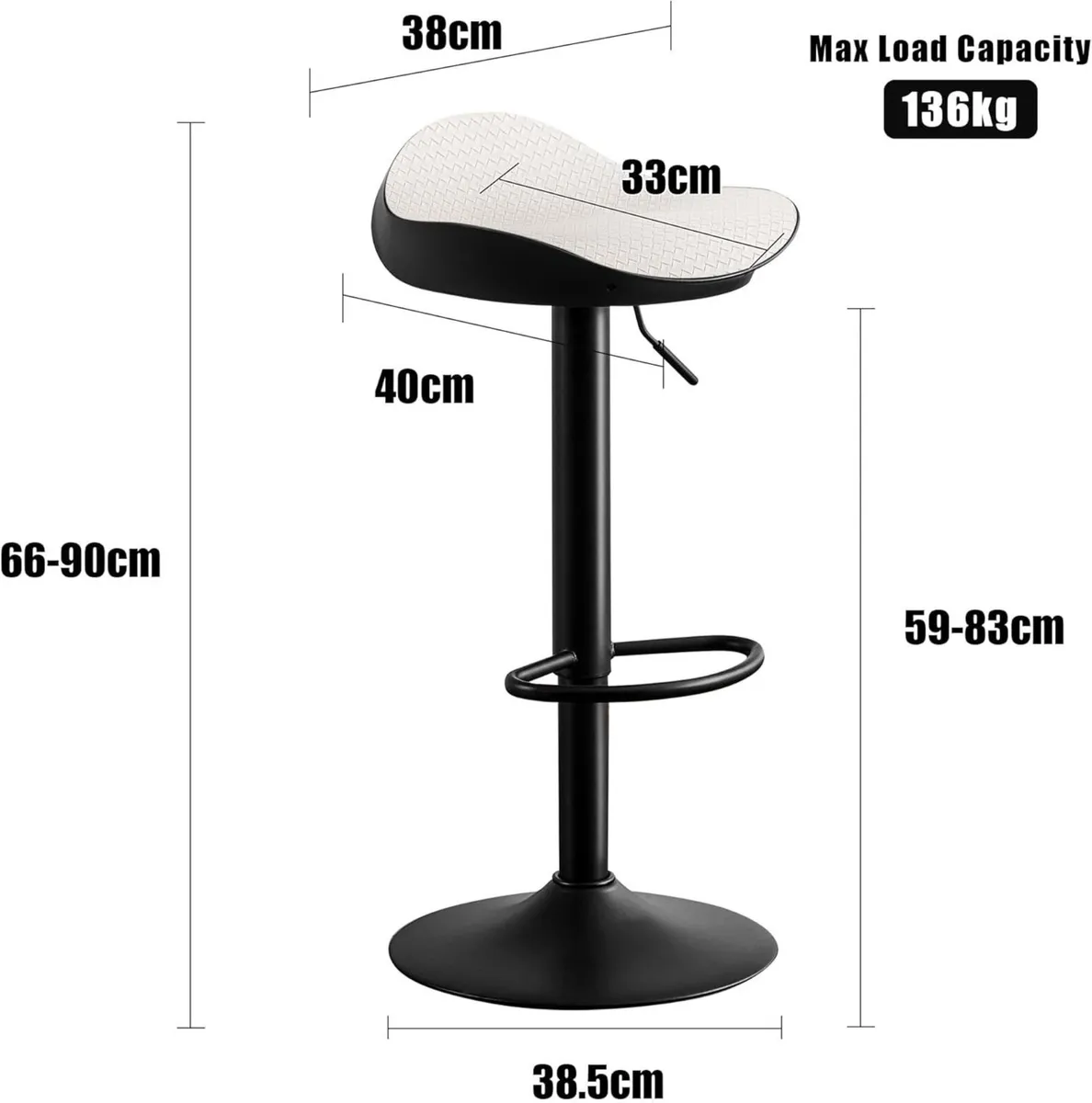 White Bar Stools Set of 2 PU Leather Woven Seat - Image 2