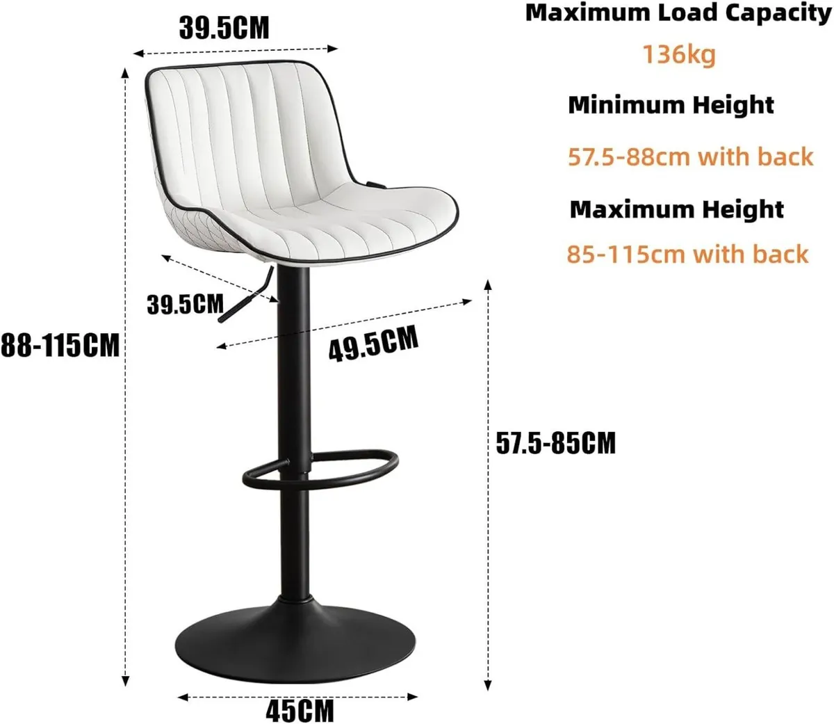White Bar Stools Set of 2 Modern Design Counter - Image 2