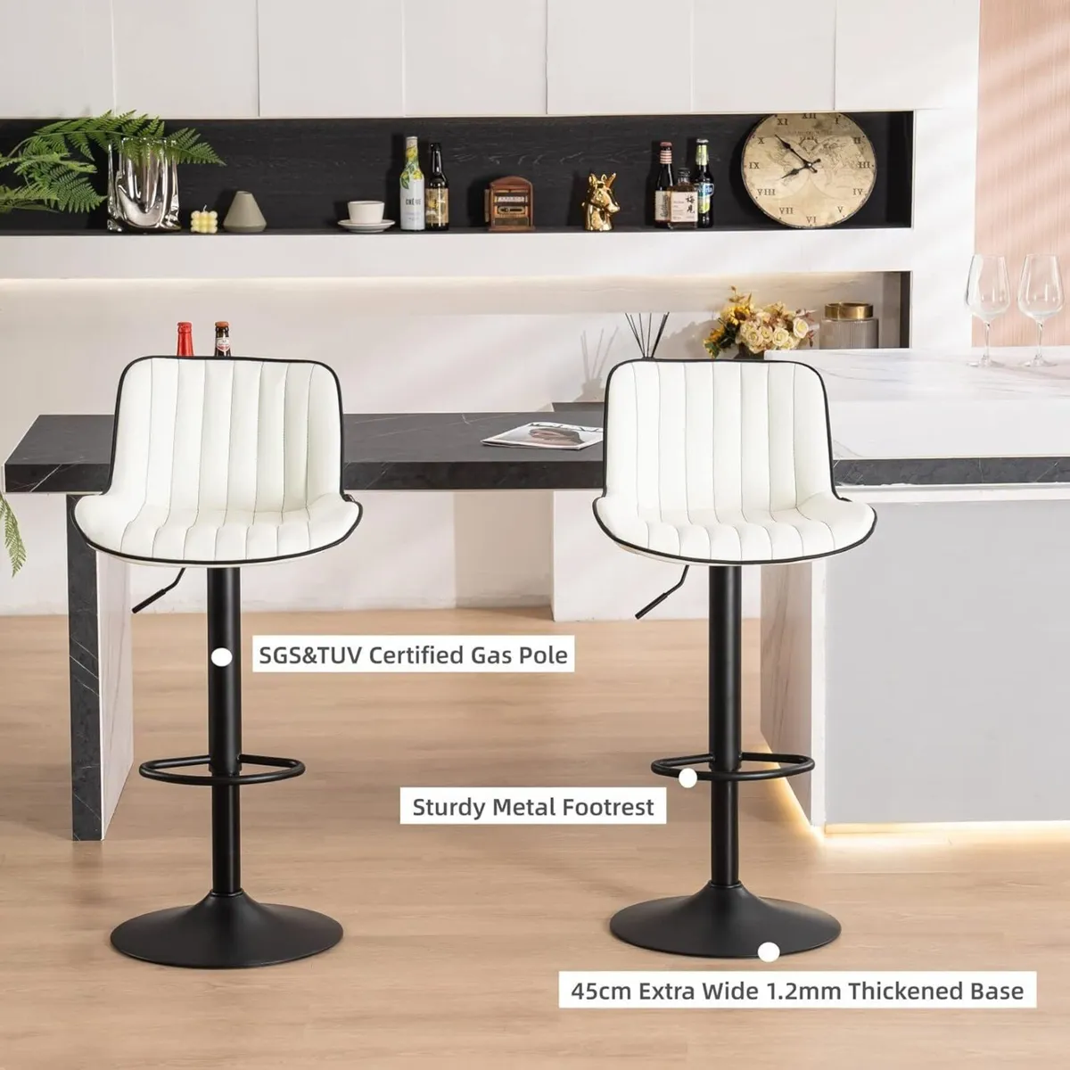 White Bar Stools Set of 2 Modern Design Counter - Image 4