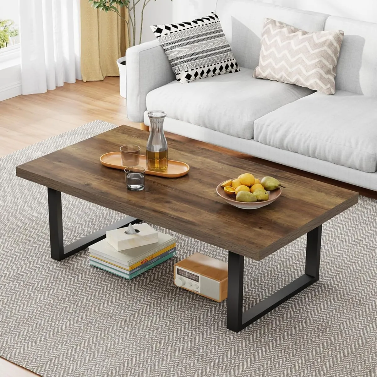 Farmhouse Coffee Table Modern Minimalist Wood for - Image 1