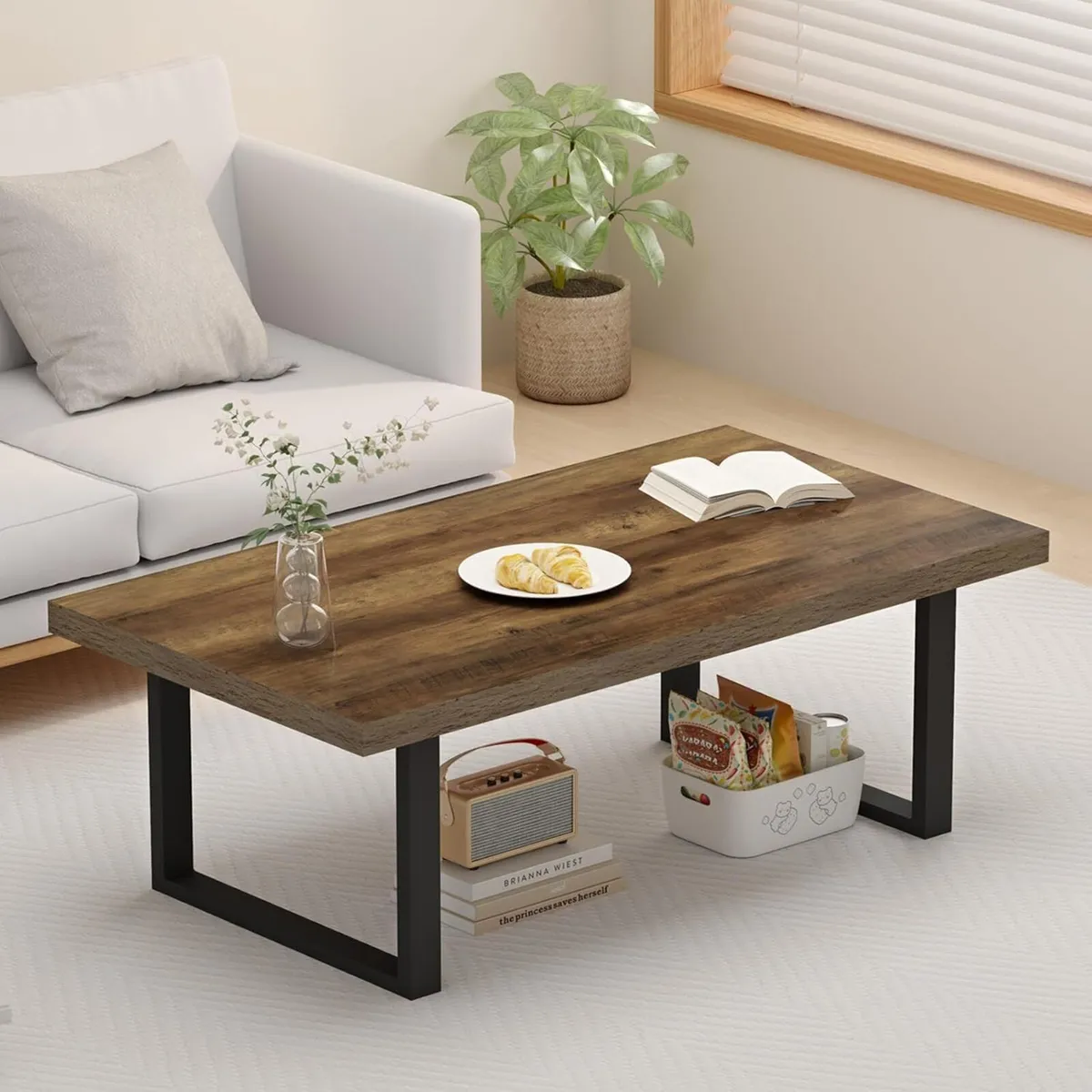 Farmhouse Coffee Table Modern Minimalist Wood for - Image 3