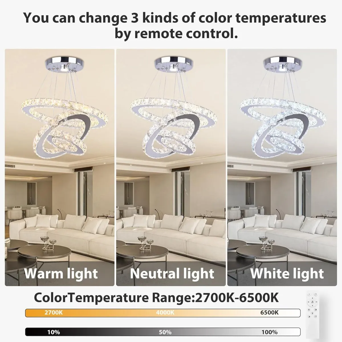 Crystal Chandeliers Modern LED Rings Pendant - Image 2