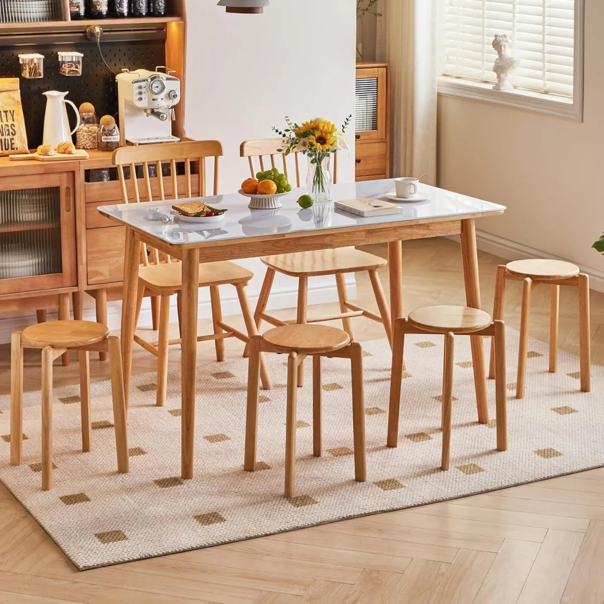 4pcs Solid Wood Round Stool Shoes change Dressing - Image 2