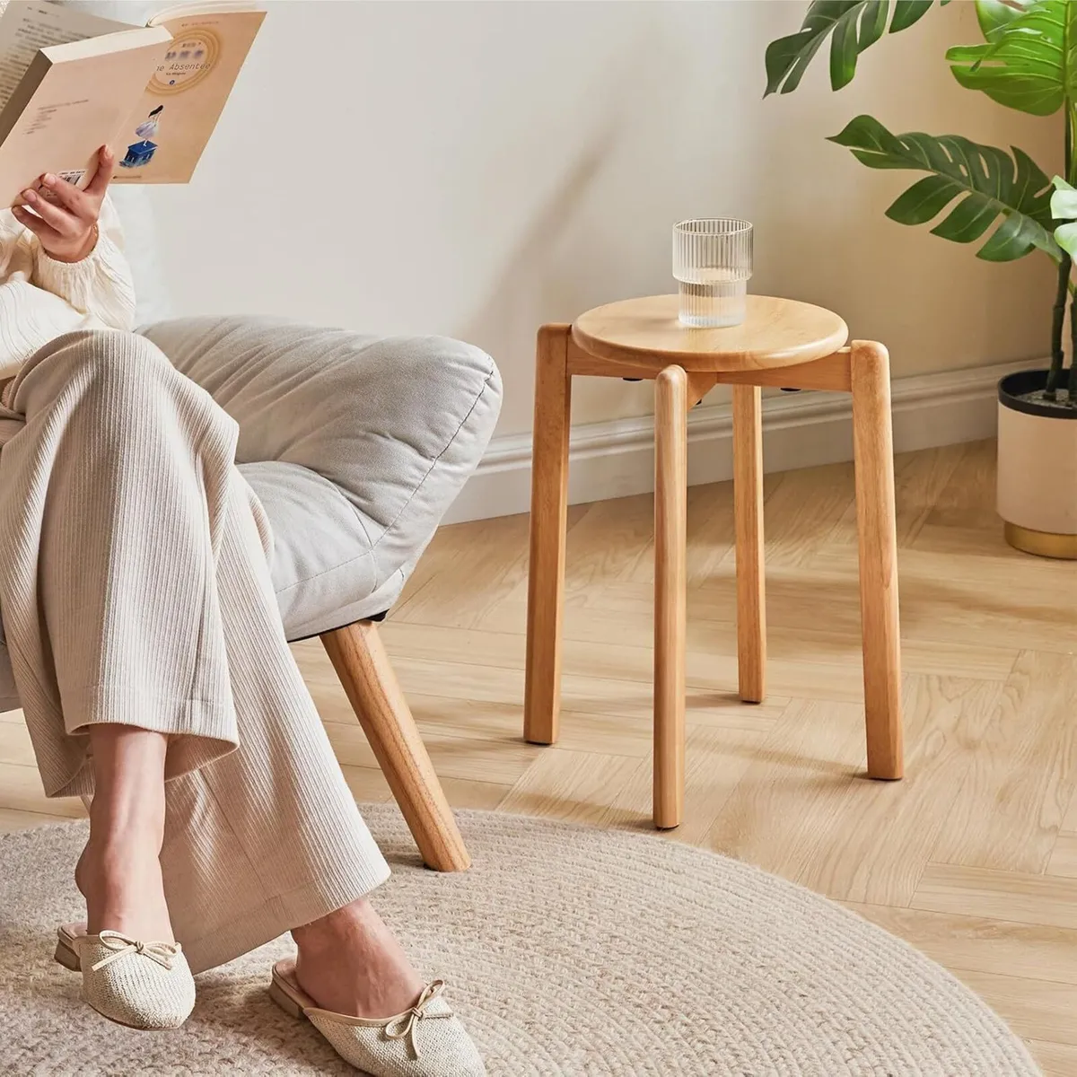 4pcs Solid Wood Round Stool Shoes change Dressing - Image 4