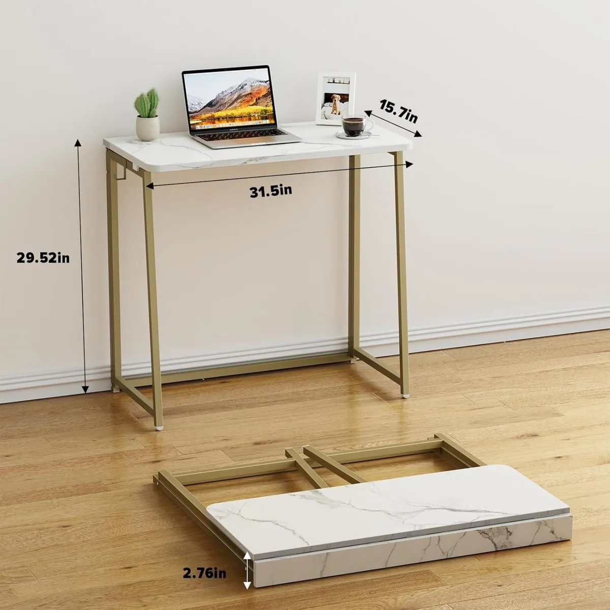 White Faux Marble Folding Desk 80x40x74.5 cm - Image 2