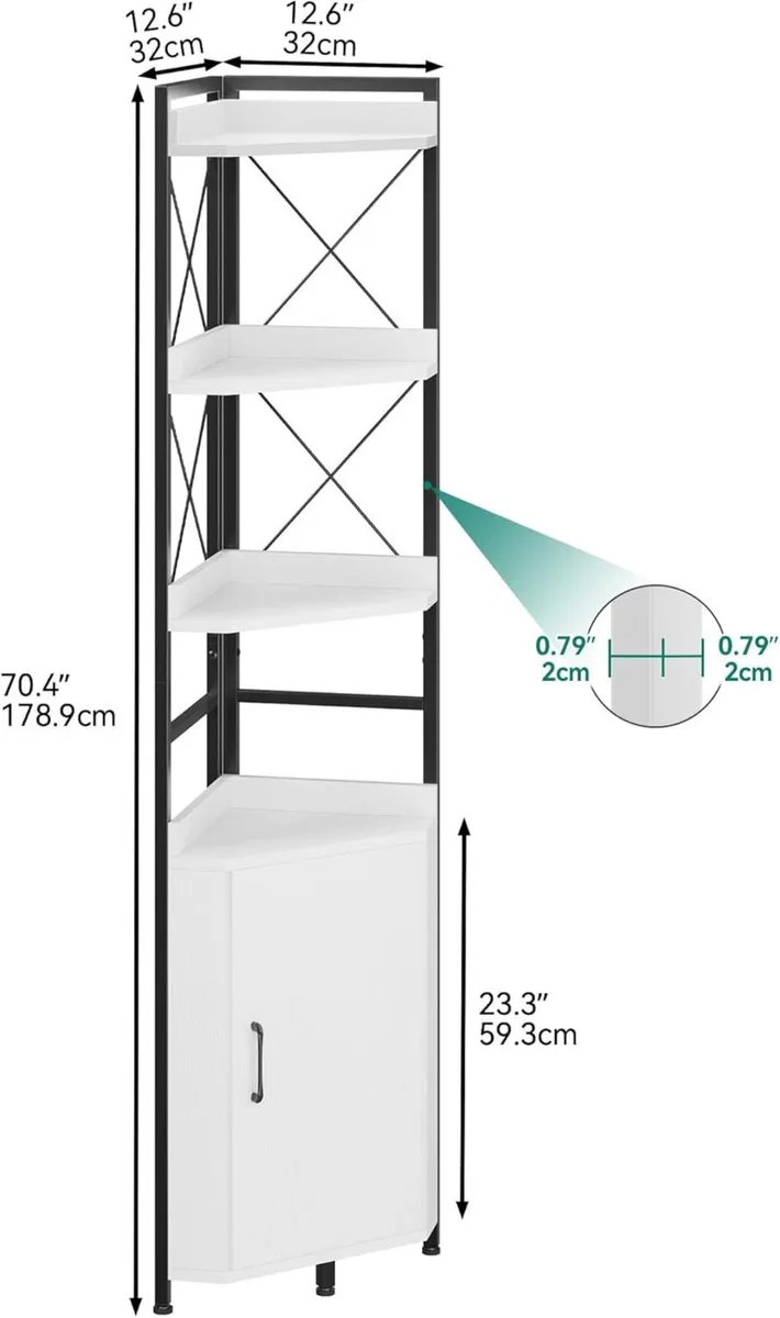 Corner Shelf 4 Tiers Industrial Bookshelf with - Image 2