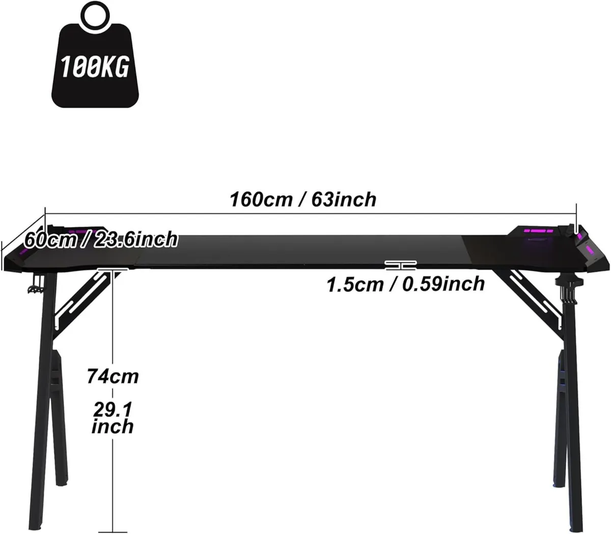 Gaming Desk with LED Computer Table 160 x 50 cm - Image 3