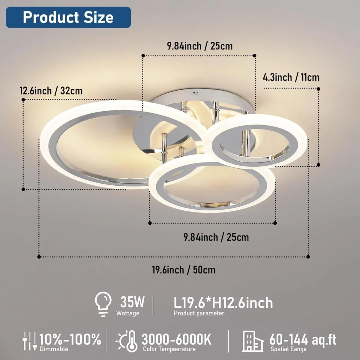 Modern Led Dimmable Ceiling Light 3 Circle Silver - Image 2