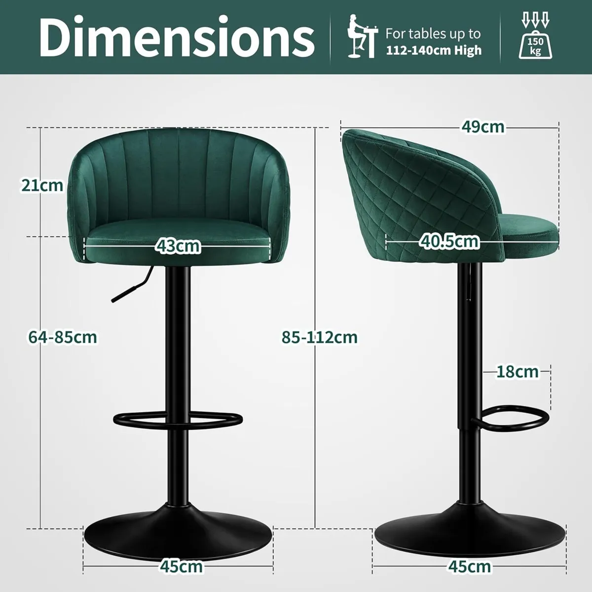 Breakfast Bar Stools Set of 2 with Backs and Arms - Image 2