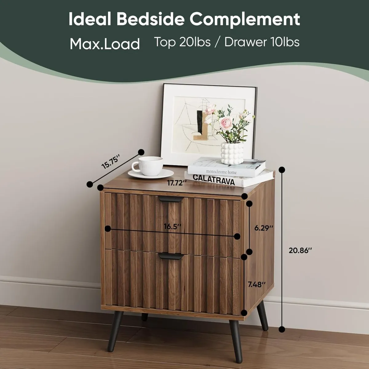 Nightstands Walnut Fluted Night Stand Mid Century - Image 2