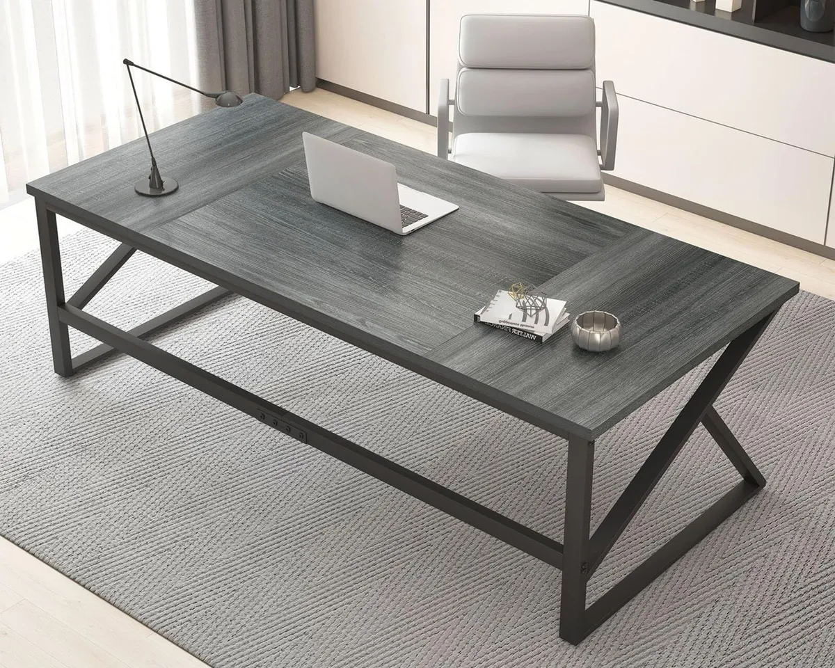 Extra Long Computer Desk Industrial Metal Wood - Image 1
