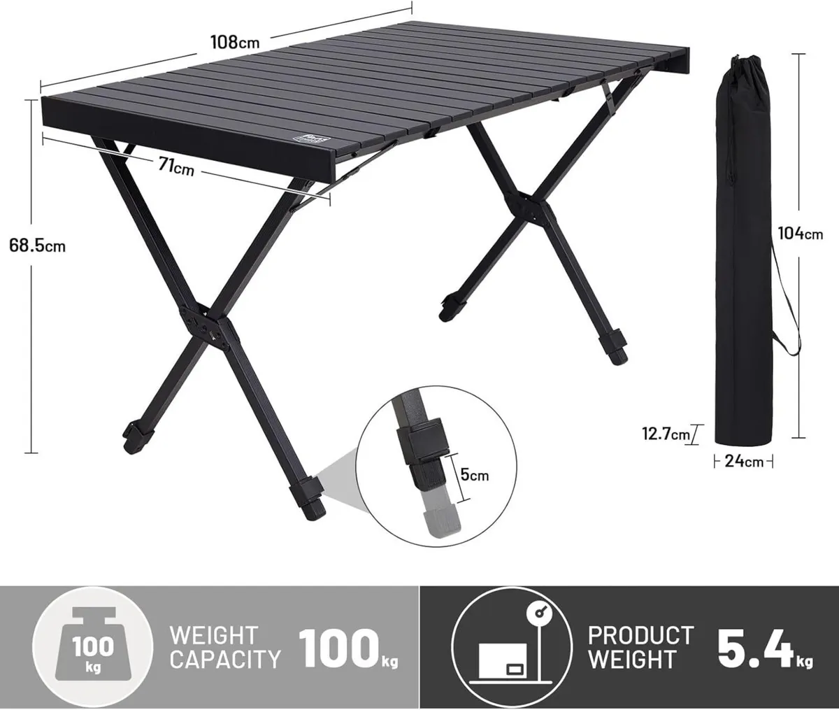 Folding Camping Table Fold up Height Adjustable - Image 3