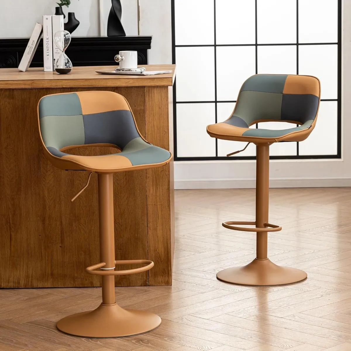 Bar Stools Set of 2 Boho Colorful Patchwork - Image 1