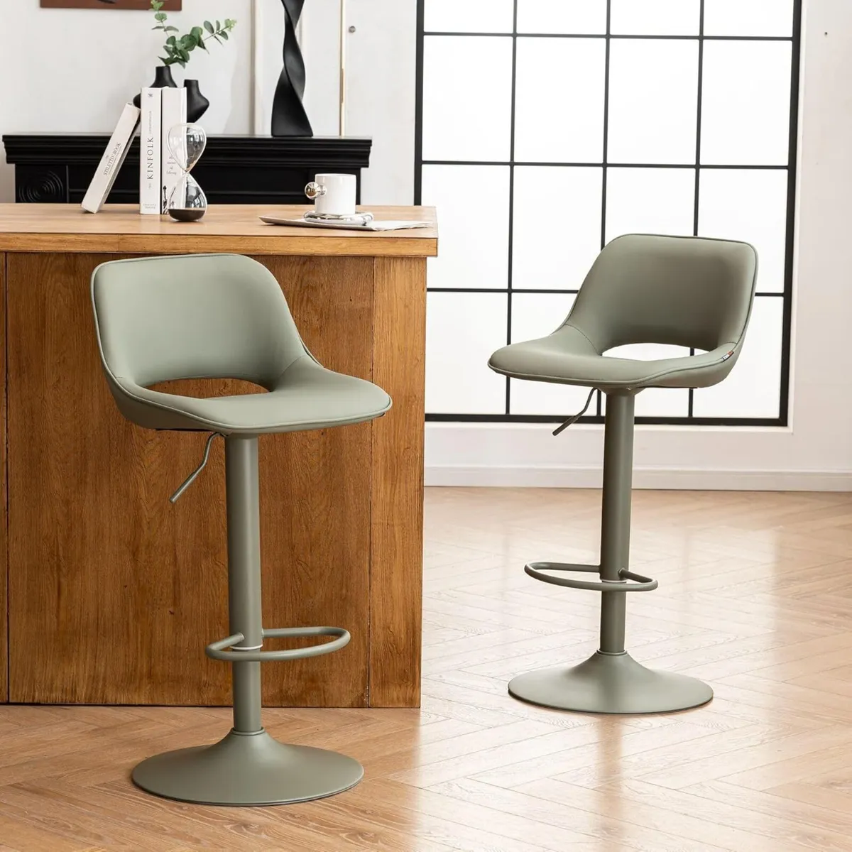 Bar Stool Set of 2 Modern Swivel Adjustable - Image 1