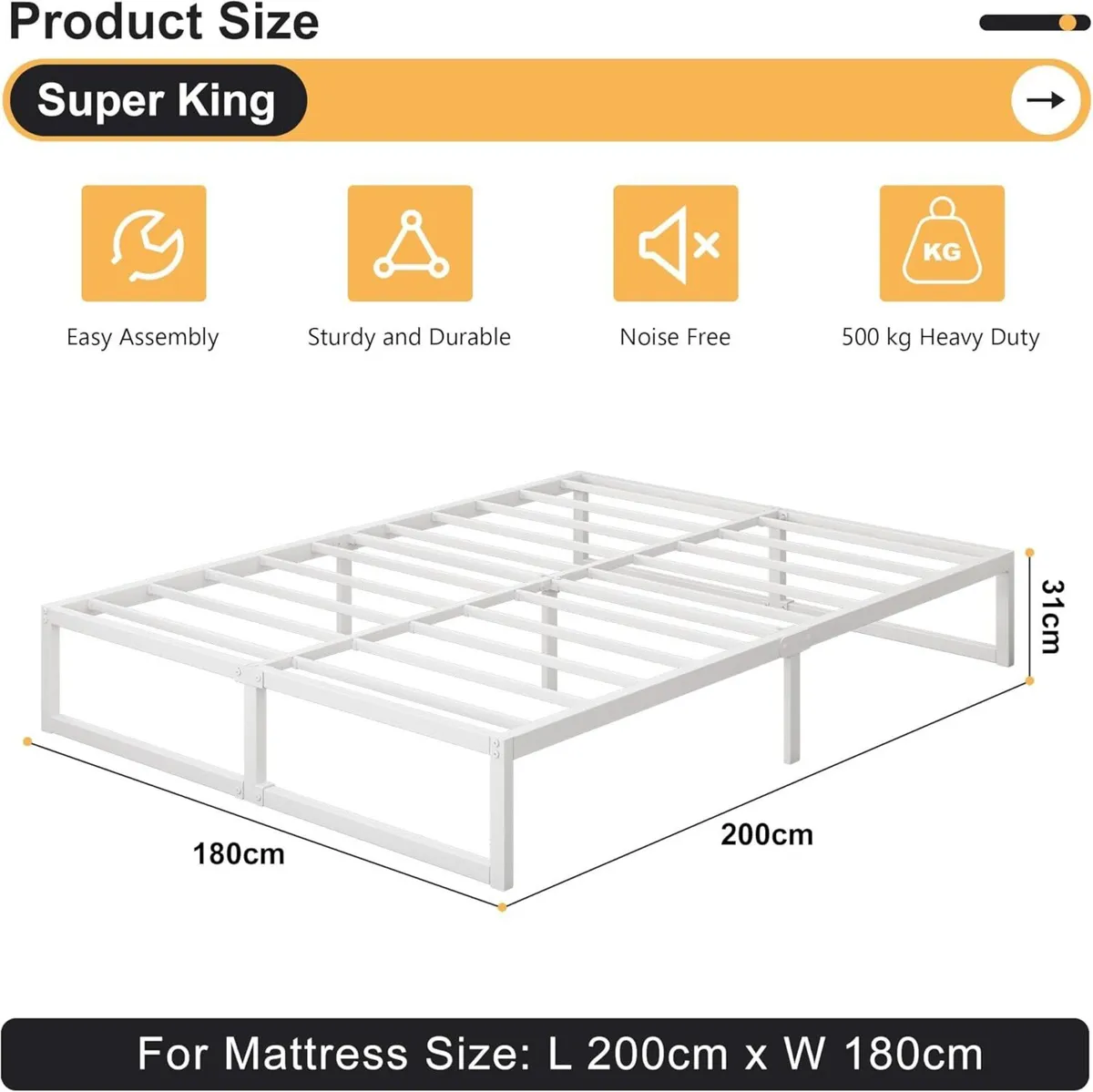 Super King Bed Frame 180x200 cm Metal with Steel - Image 2