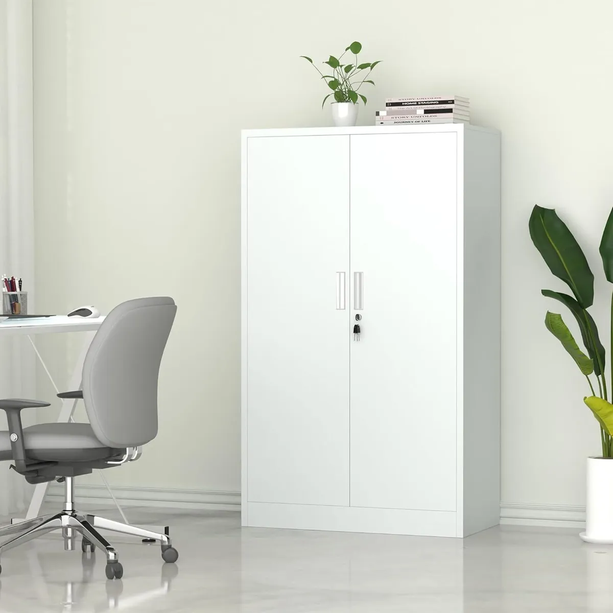 Metal Storage Cupboard with Locking Doors and 3 - Image 2