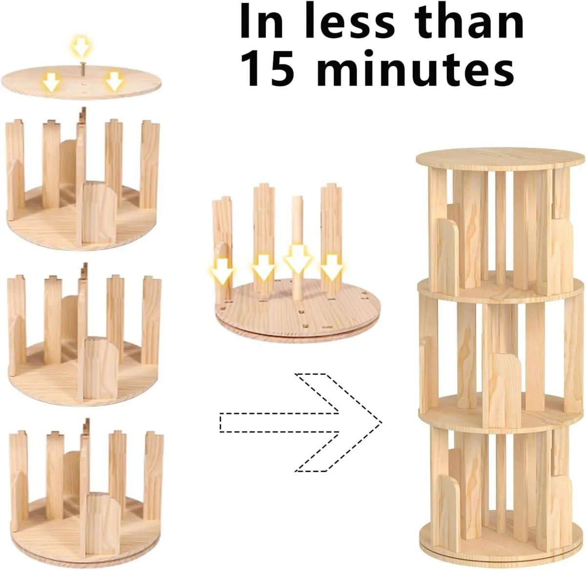 Rotating Bookshelf 3 Tier Floor Standing Bookcase - Image 3