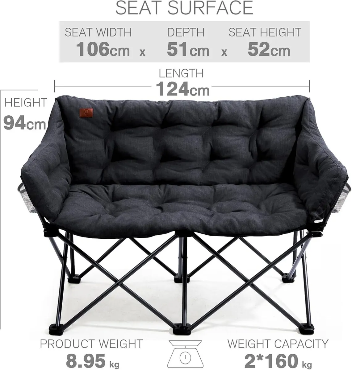 Camping Chair Double for Adults 6cm Padded 320kg - Image 3