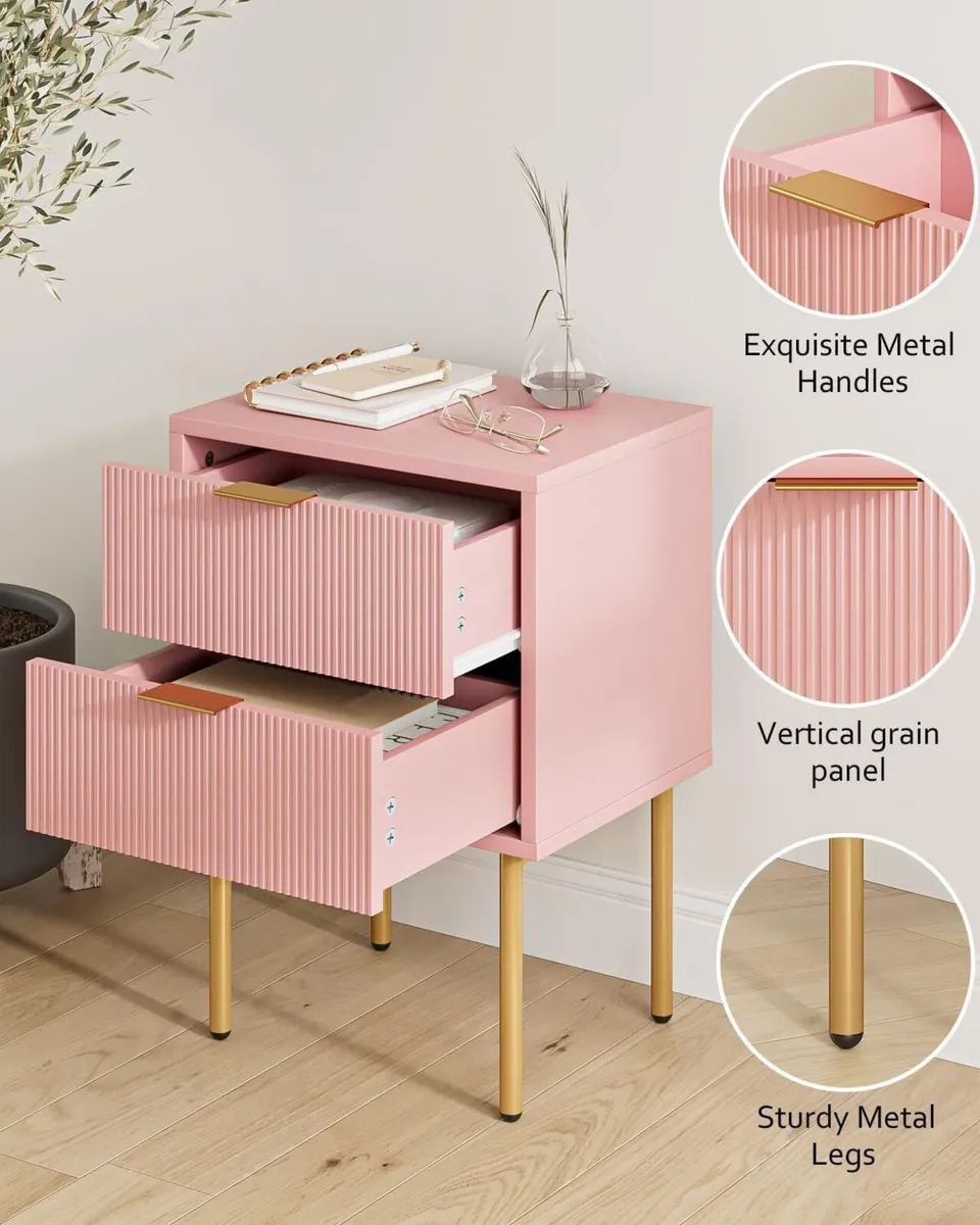 Bedside Table Small Tables with 2 Drawers Wooden - Image 4