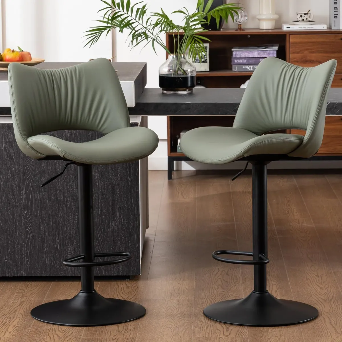 Bar Stools Set of 2 Adjustable Swivel Barstools - Image 1