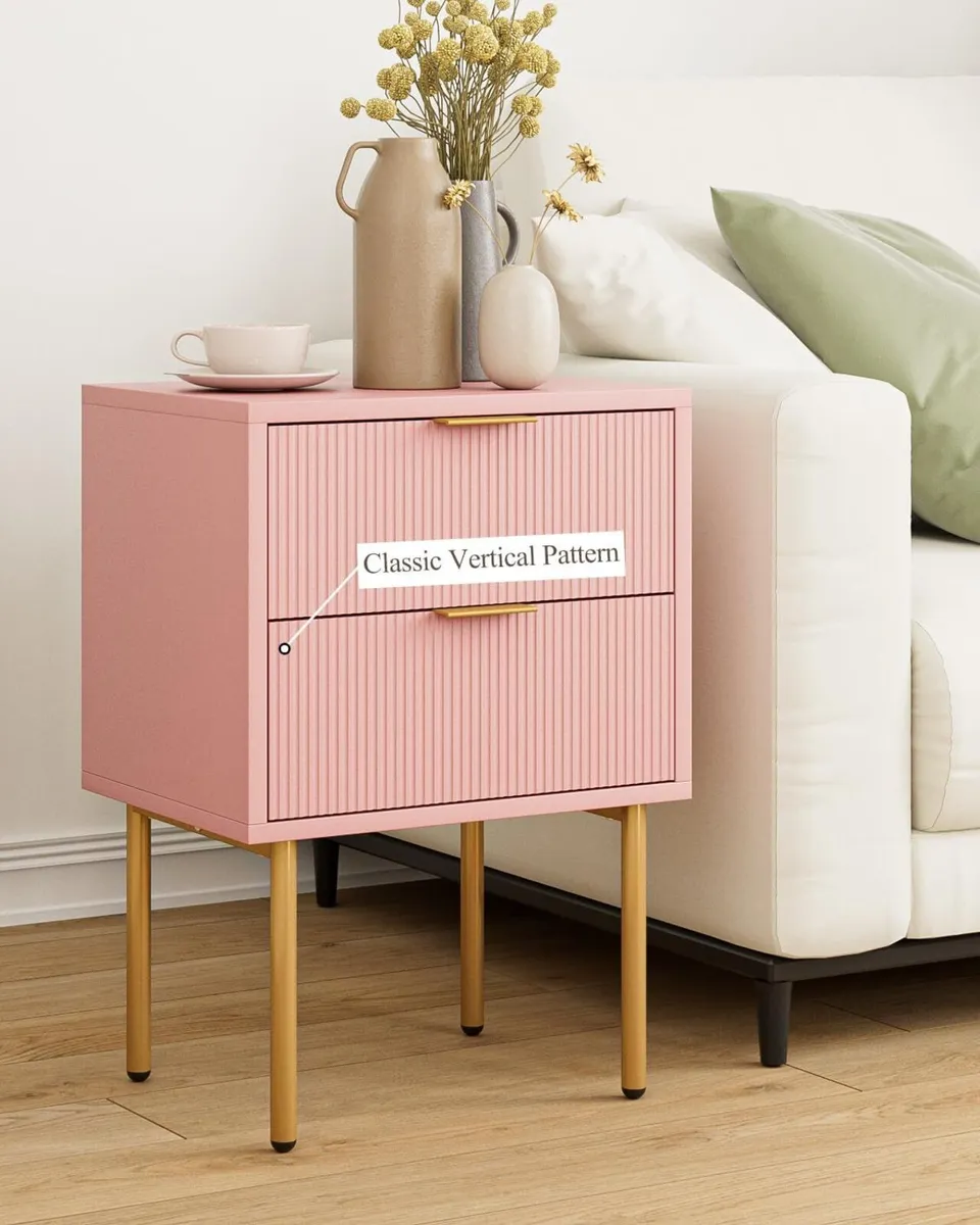 Bedside Table Small Tables with 2 Drawers Wooden - Image 3