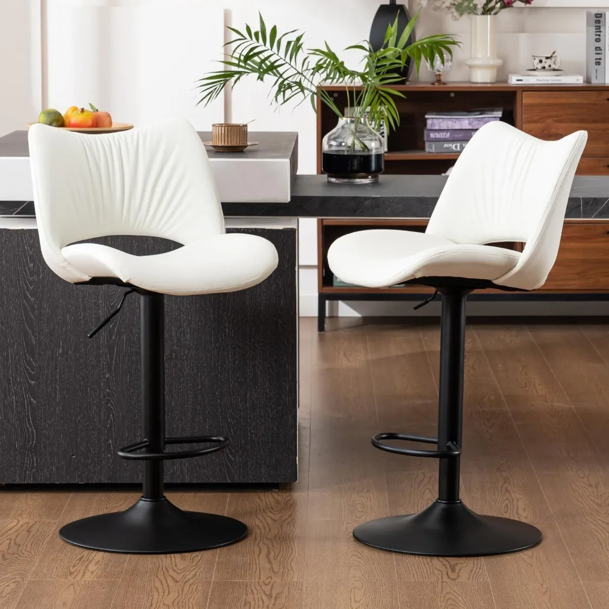 Bar Stools Set of 2 Adjustable Swivel Barstools - Image 1
