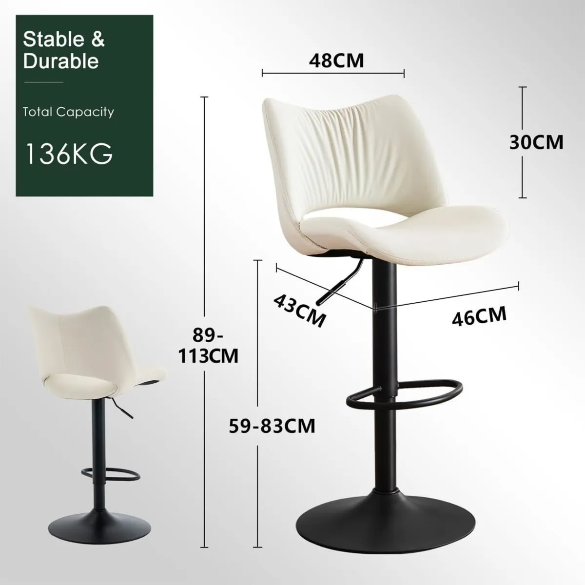 Bar Stools Set of 2 Adjustable Swivel Barstools - Image 2