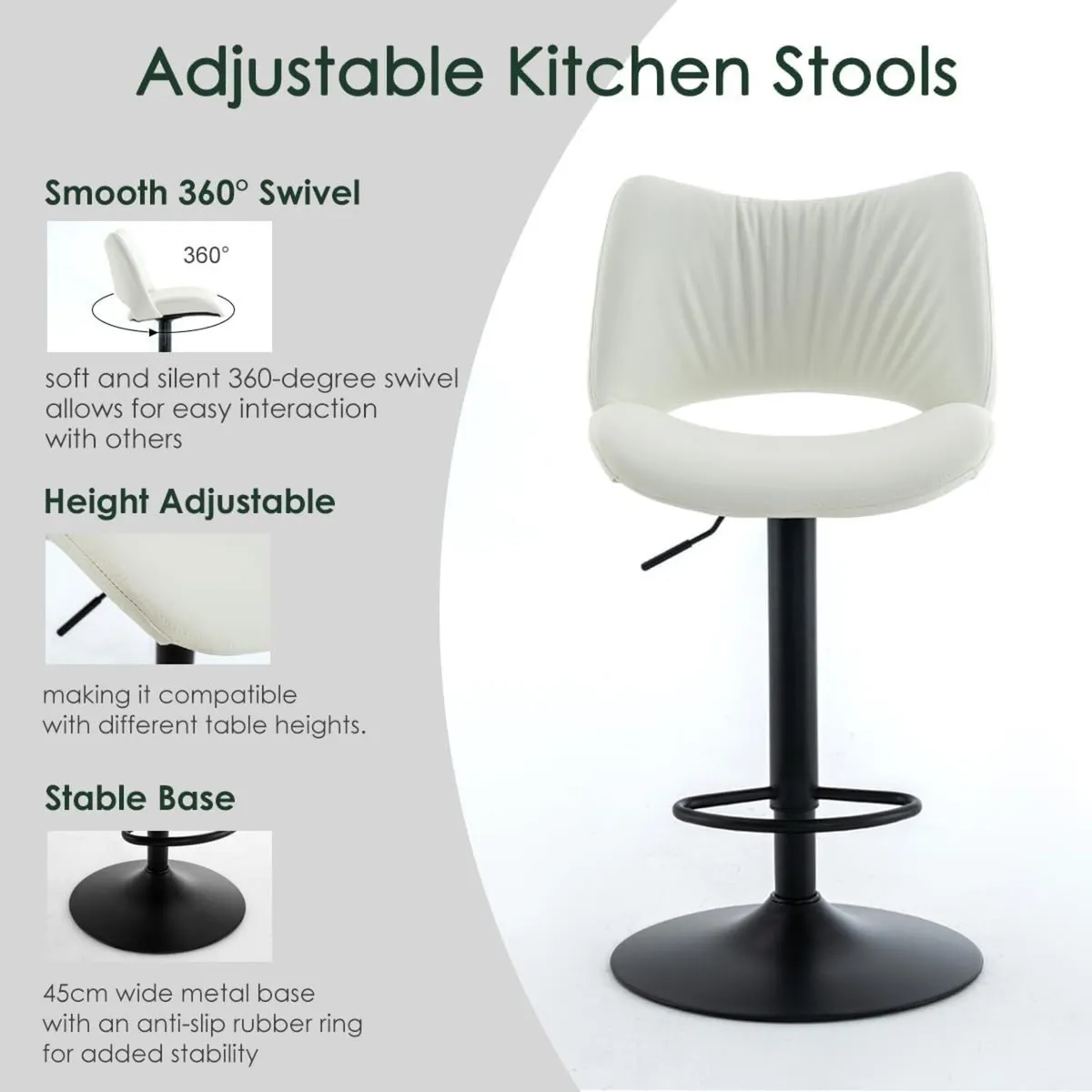 Bar Stools Set of 2 Adjustable Swivel Barstools - Image 3