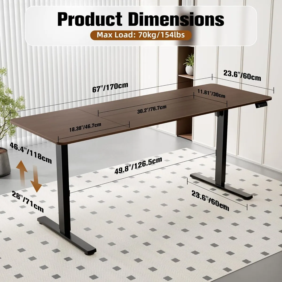 Electric Standing Desk Height Adjustable 170x60cm - Image 3